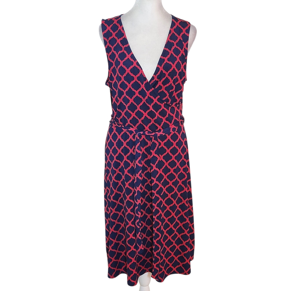 41 Hawthorn Navy and Pink Print Sleeveless Wrap Look Dress Size Large